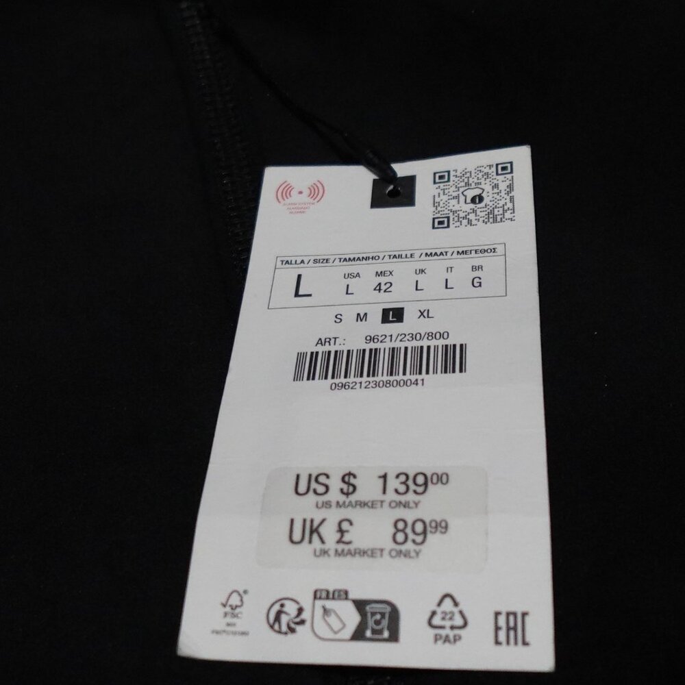 ZARA Velvet Jacket Men's Large Black Full Zip Pockets Long Sleeve MSRP $139 - Picture 10 of 13
